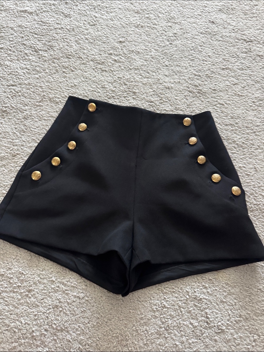 High-Waist Black Button Accent Women's Shorts